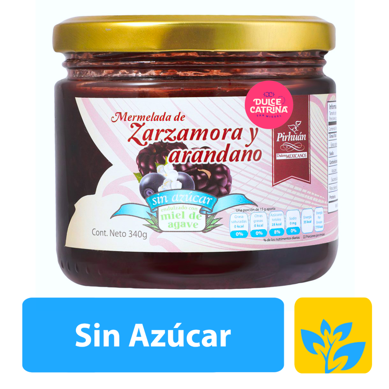 Mermelada Sin Azúcar Zarzamora y Arándano Pirhuán 340g